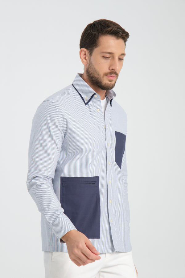 Camicia Uomo Sport Oxford Blu Bianco