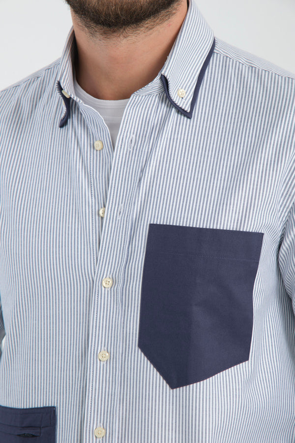 Camicia Uomo Sport Oxford Blu Bianco