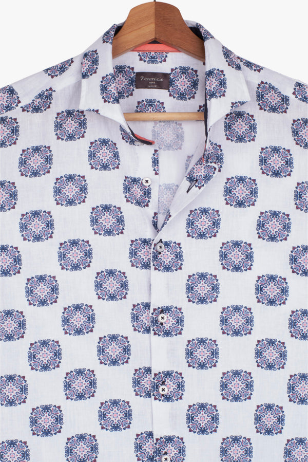 Firenze Sport Linen Man Shirt White Blue