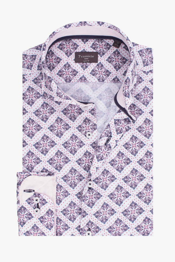 Camicia Uomo Firenze Sport Lino Bianco Rosa