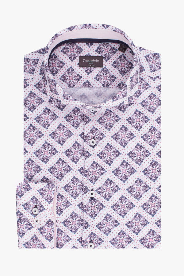 Camicia Uomo Firenze Sport Lino Bianco Rosa