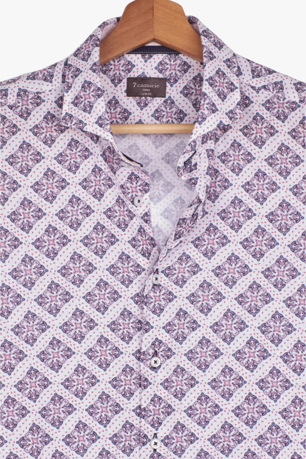 Camicia Uomo Firenze Sport Lino Bianco Rosa