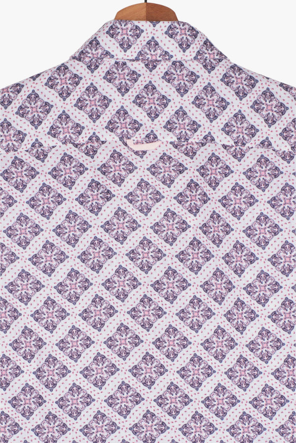 Camicia Uomo Firenze Sport Lino Bianco Rosa