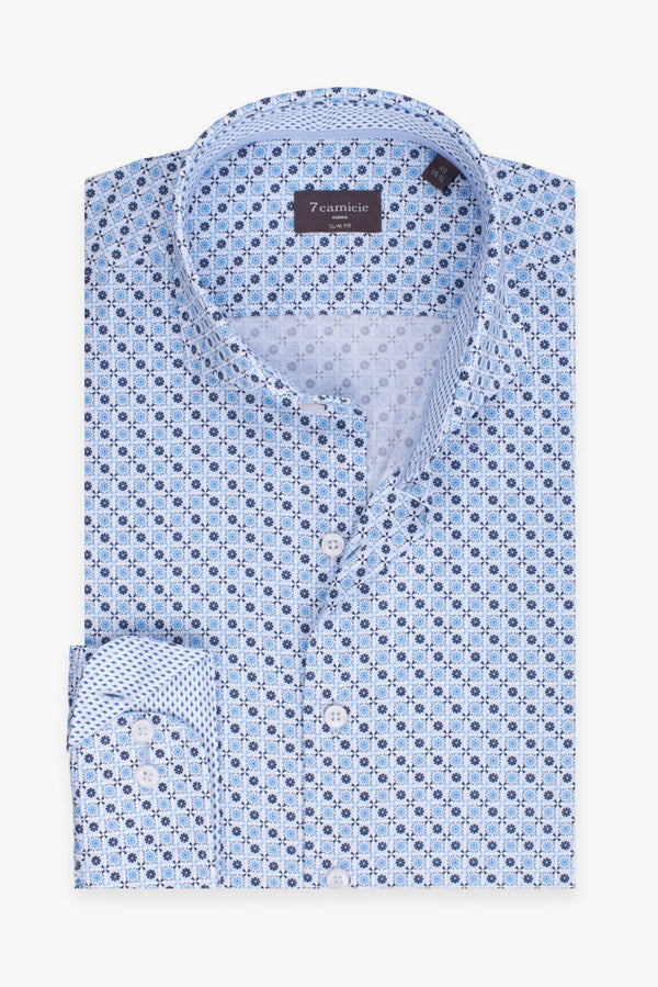 Camicia Uomo Firenze Sport Popelin Bianco Celeste