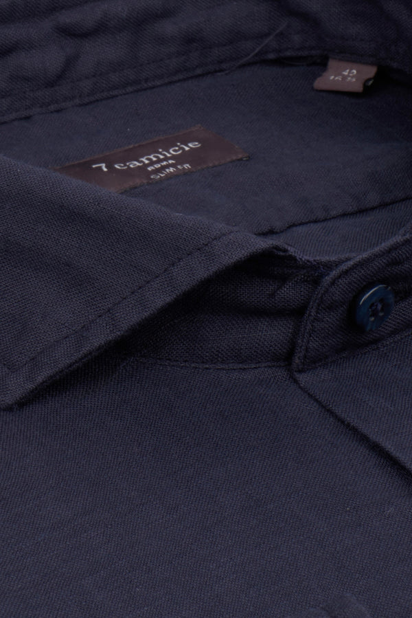 Firenze Essentials Linen Man Shirt Blue