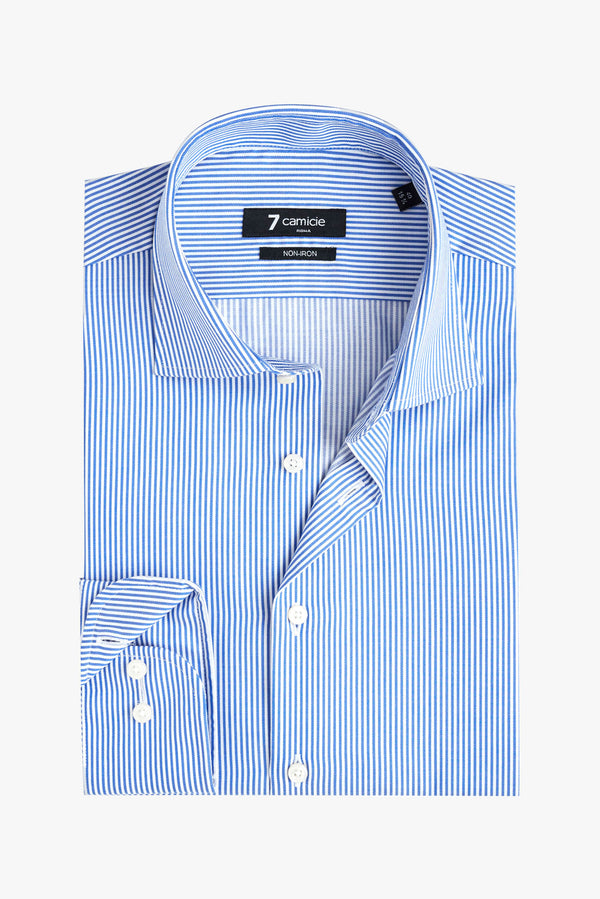 Camisa Hombre Marcello Essential Popelin Azul Claro Blanco Sin plancha