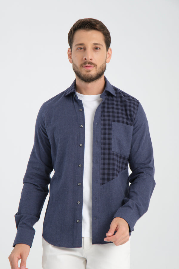 Camisa Hombre Twill Azul con Bolsillo