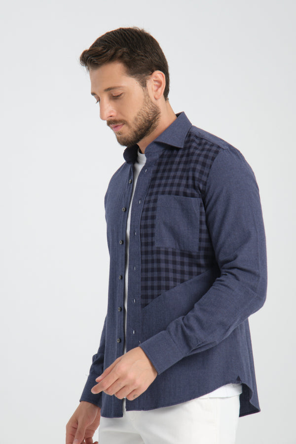 Camisa Hombre Twill Azul con Bolsillo