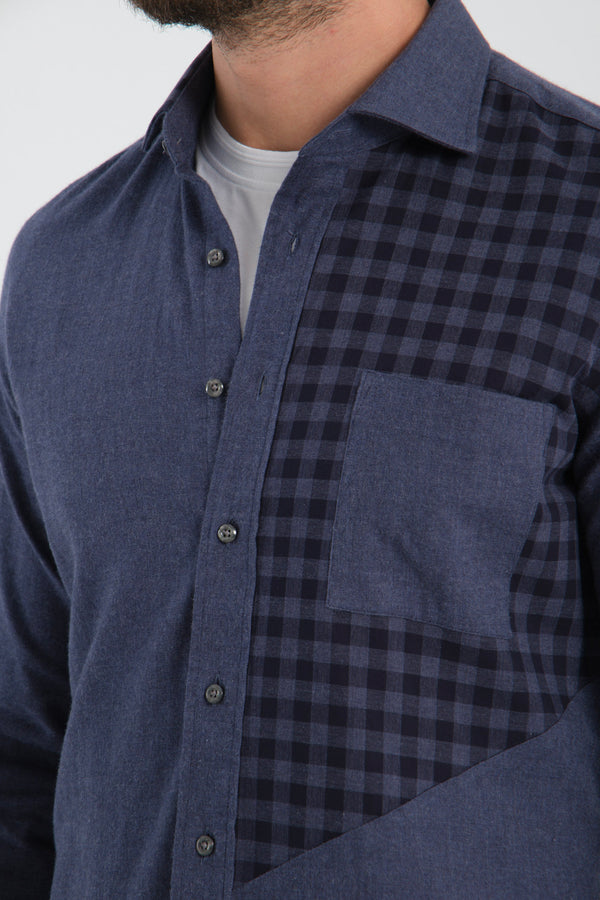 Camisa Hombre Twill Azul con Bolsillo