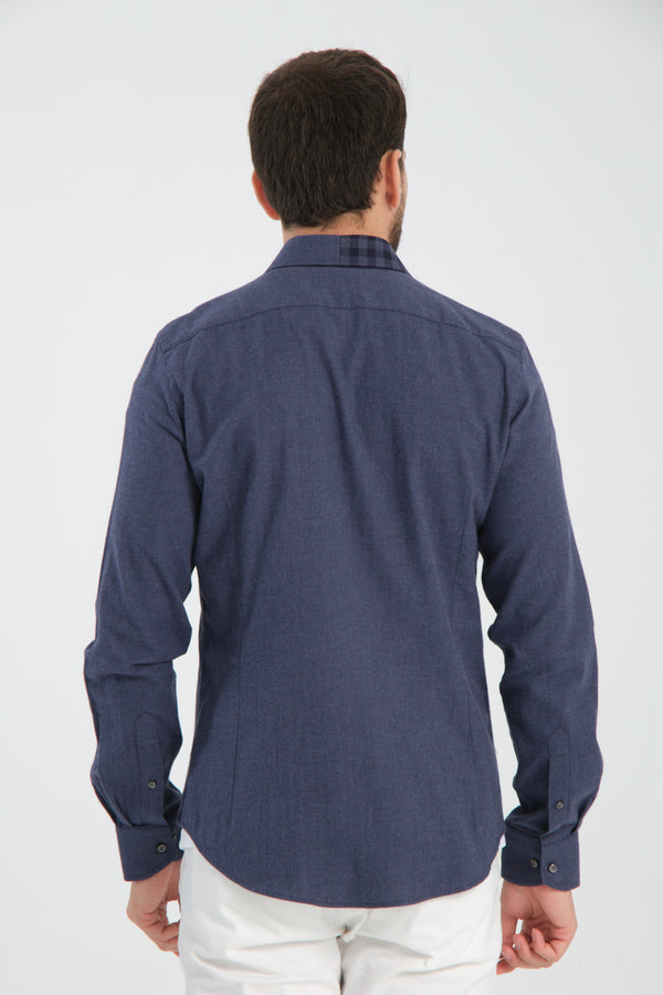 Camicia Uomo Twill Blu a quadri con taschino