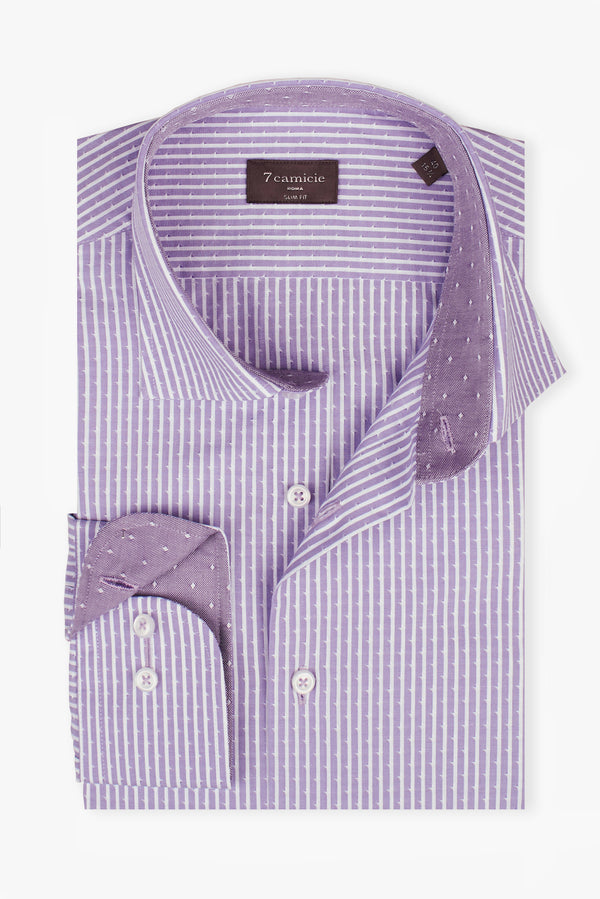 Camicia Uomo Firenze Sport Jacquard Lilla Bianco