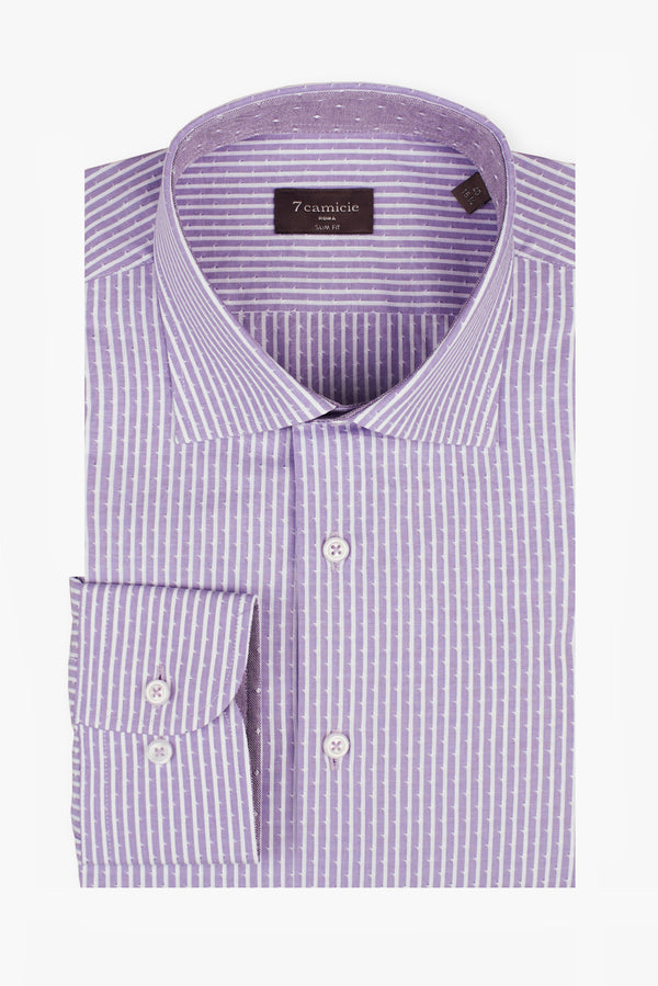 Camicia Uomo Firenze Sport Jacquard Lilla Bianco