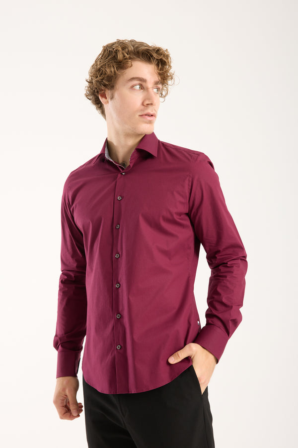 Chemise Homme Firenze Sport Popelin Stretch Rouge