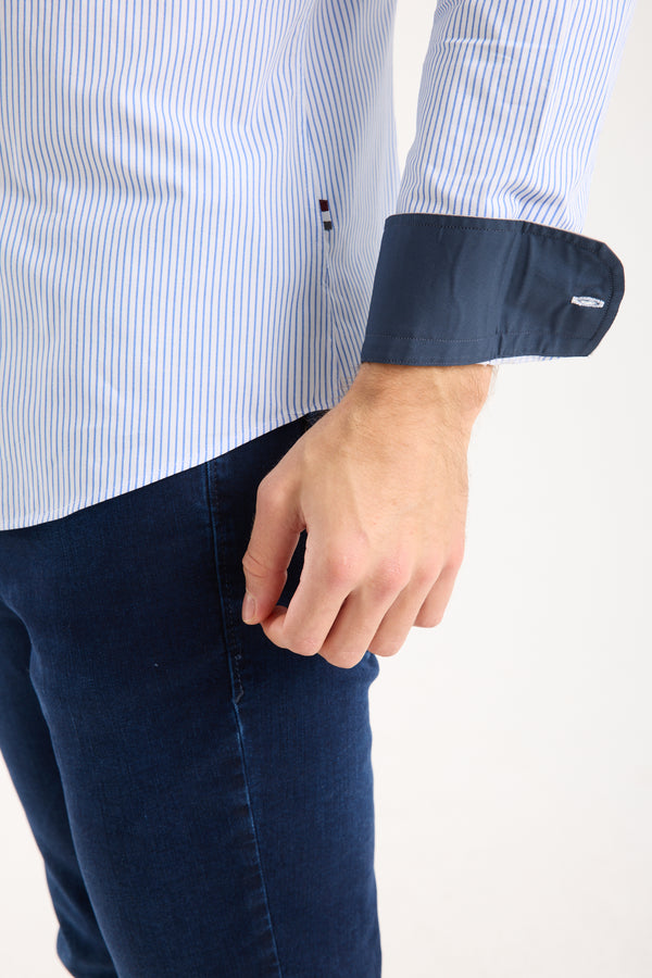 Camicia Uomo Firenze Sport Popelin Bianco Blu