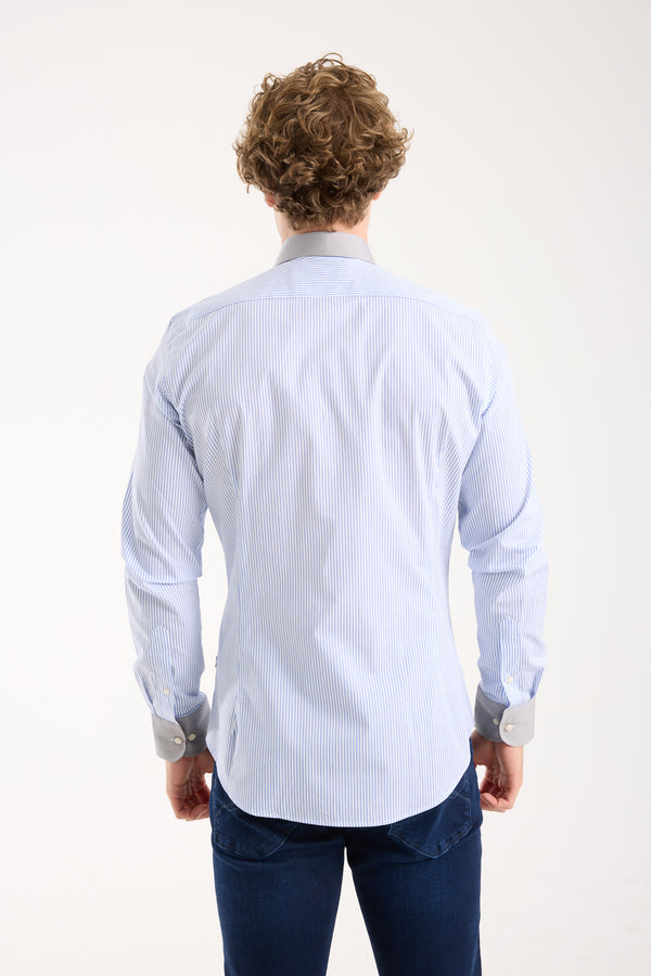 Camicia Uomo Firenze Sport Popelin Bianco Blu