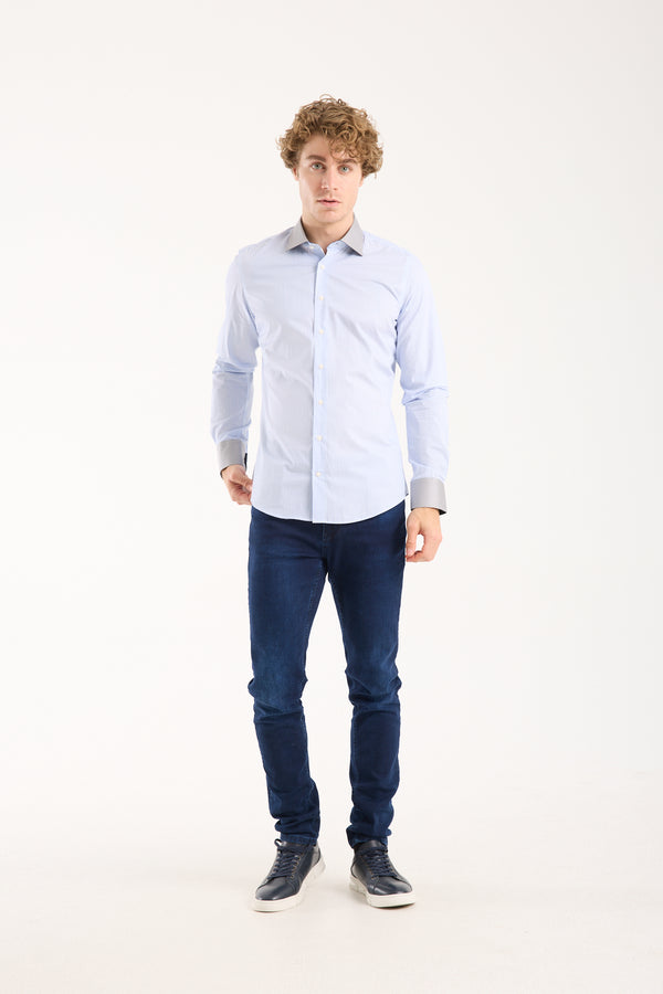 Camicia Uomo Firenze Sport Popelin Bianco Blu