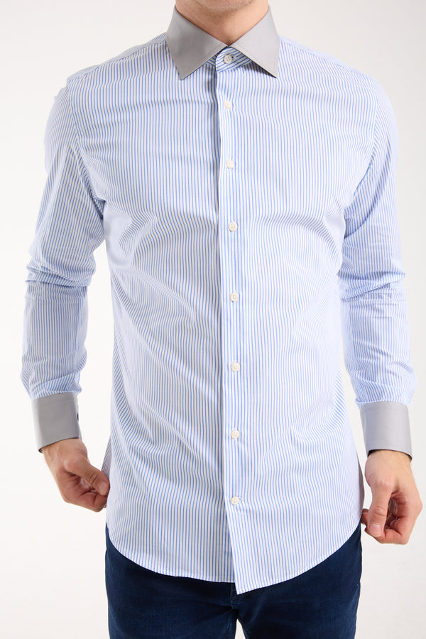 Camicia Uomo Firenze Sport Popelin Bianco Blu