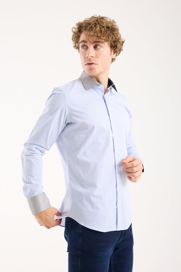 Camicia Uomo Firenze Sport Popelin Bianco Blu