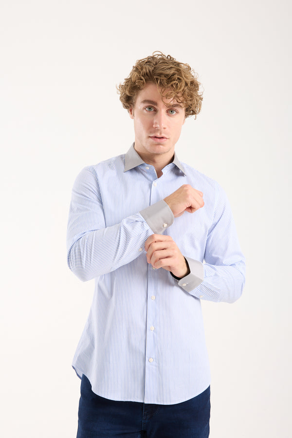 Camicia Uomo Firenze Sport Popelin Bianco Blu