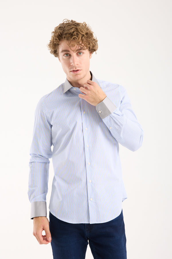 Camicia Uomo Firenze Sport Popelin Bianco Blu