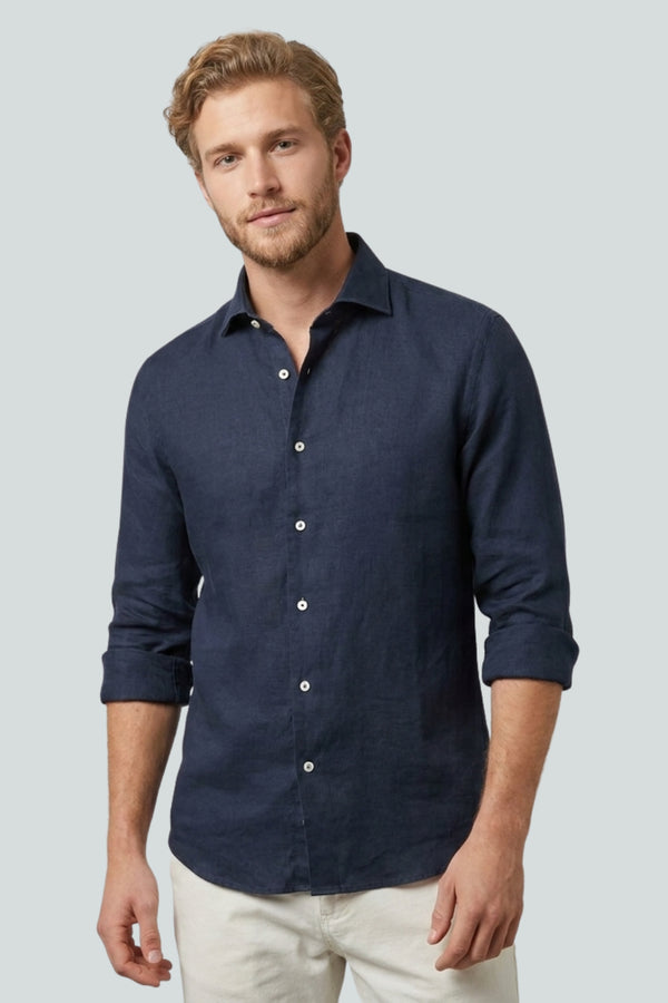 Camisa Hombre Firenze Essential Lino Azul