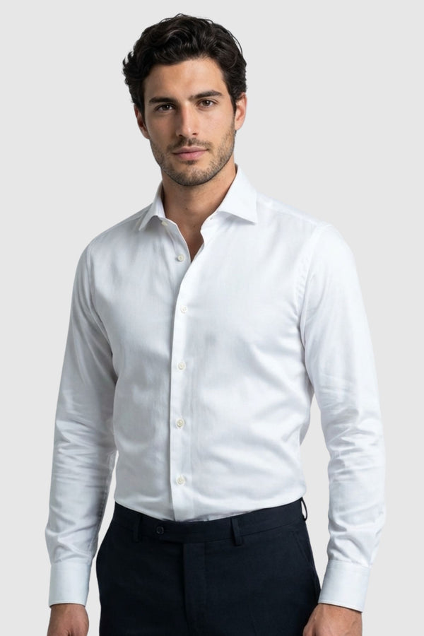 Firenze Essential Herren Hemd Satin Weiss Buegelfreie