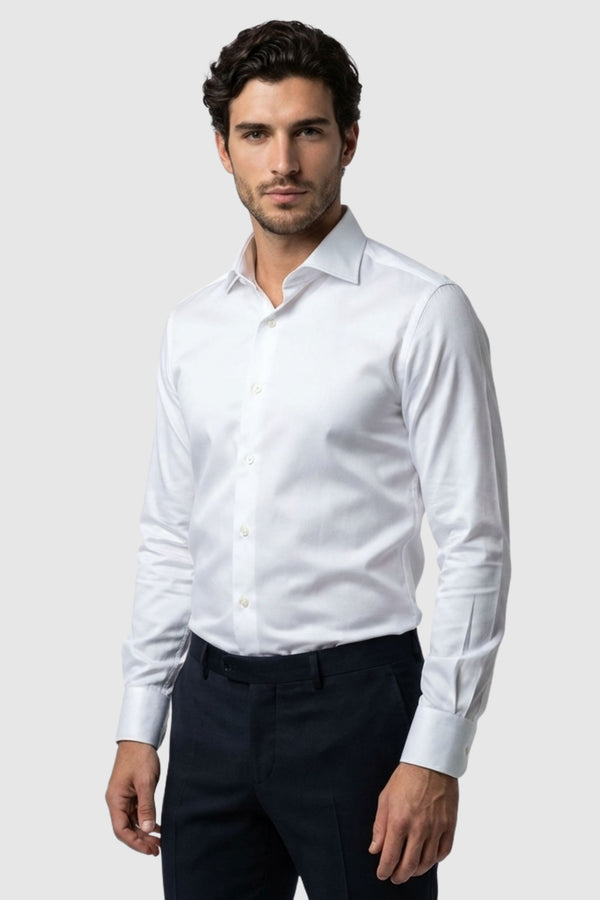 Firenze Essential Herren Hemd Satin Weiss Buegelfreie