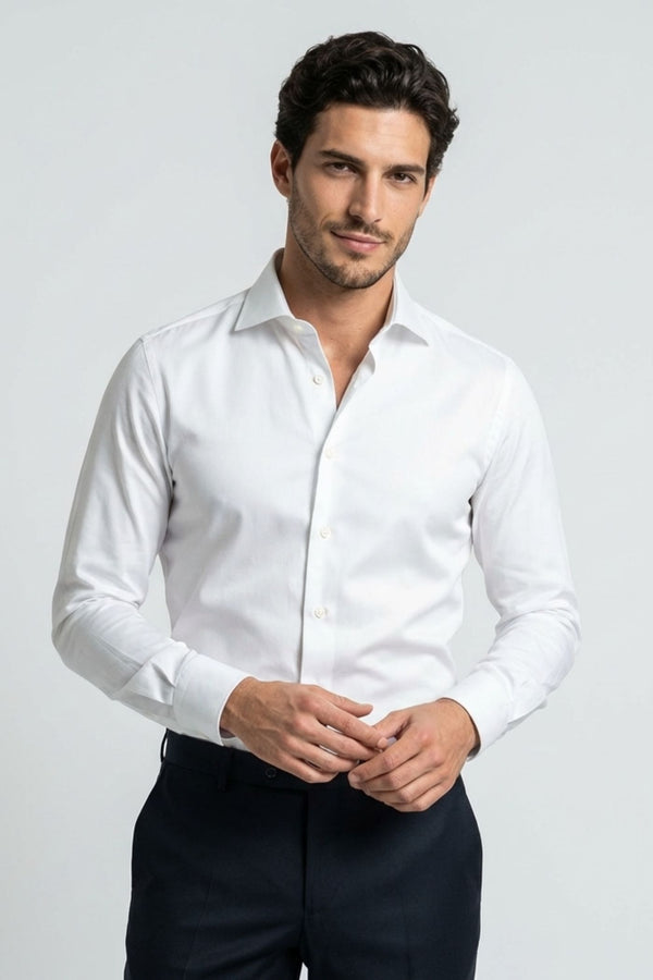 Firenze Essential Herren Hemd Satin Weiss Buegelfreie