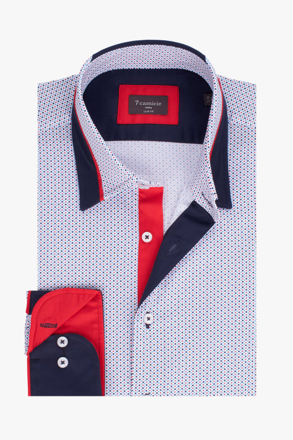 Camisa Hombre Sport Popelin Blanco Rojo