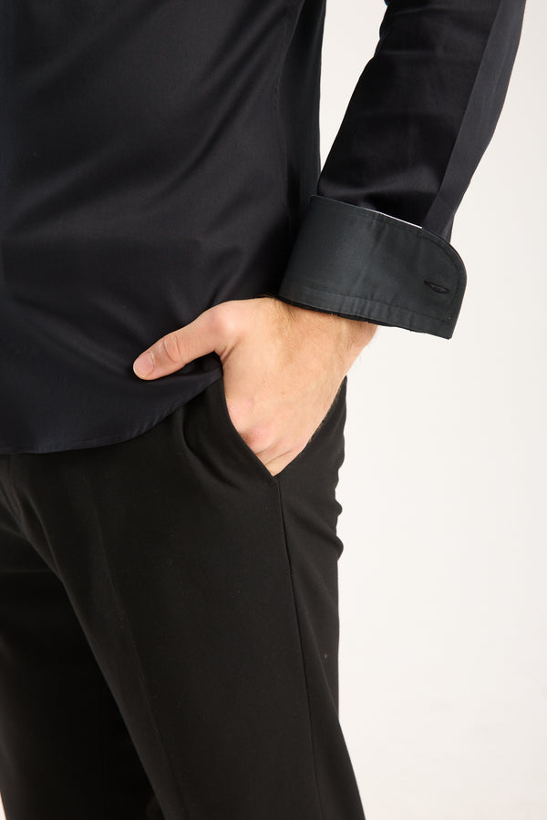 Chemise Homme Sport Satin Noir