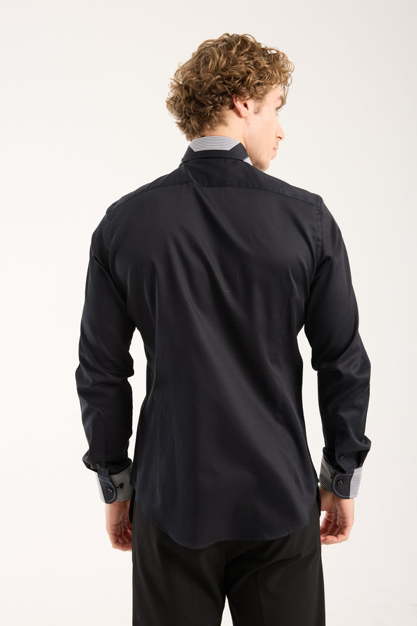 Chemise Homme Sport Satin Noir