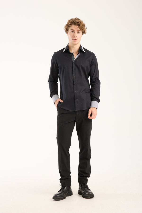 Chemise Homme Sport Satin Noir