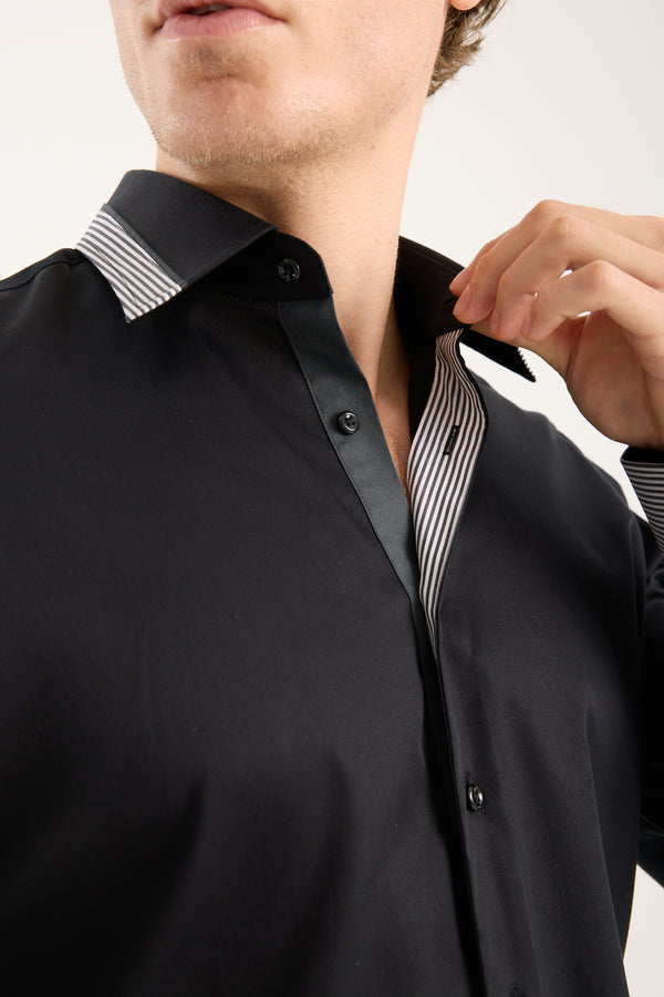 Chemise Homme Sport Satin Noir