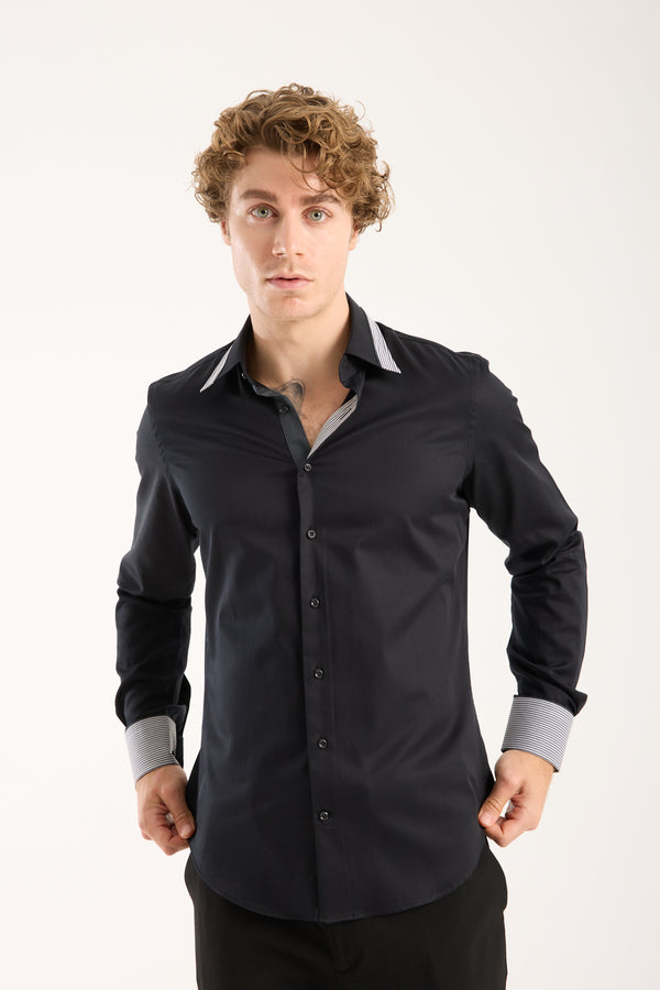 Chemise Homme Sport Satin Noir