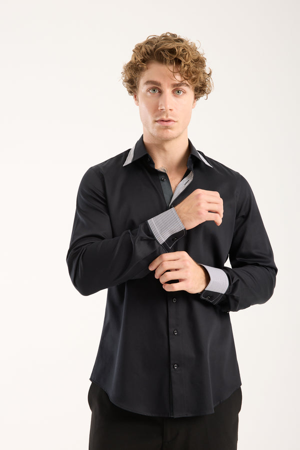 Chemise Homme Sport Satin Noir