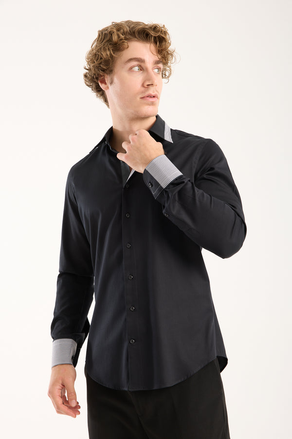 Chemise Homme Sport Satin Noir