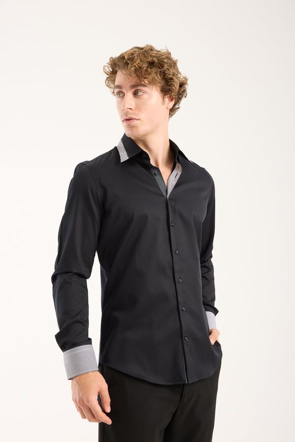Chemise Homme Sport Satin Noir