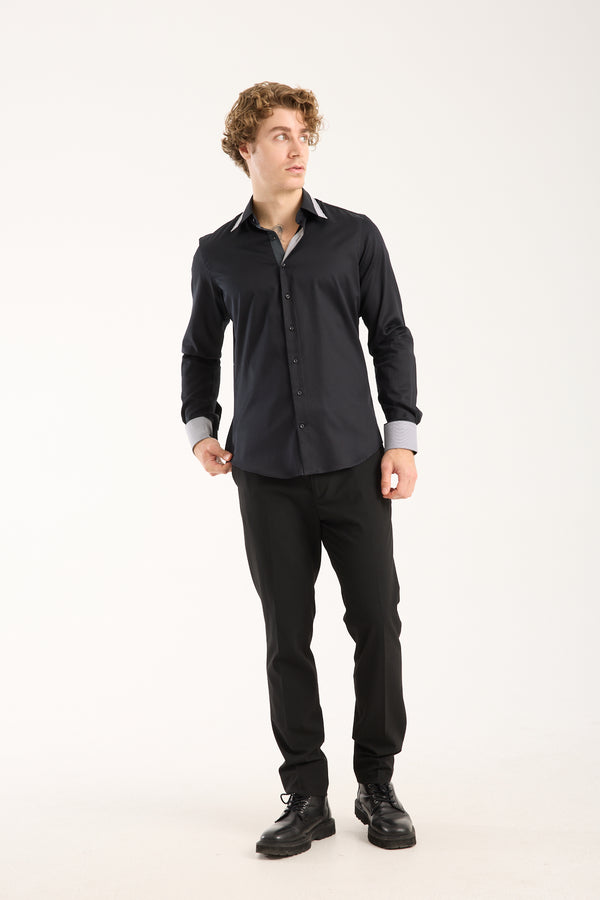 Chemise Homme Sport Satin Noir