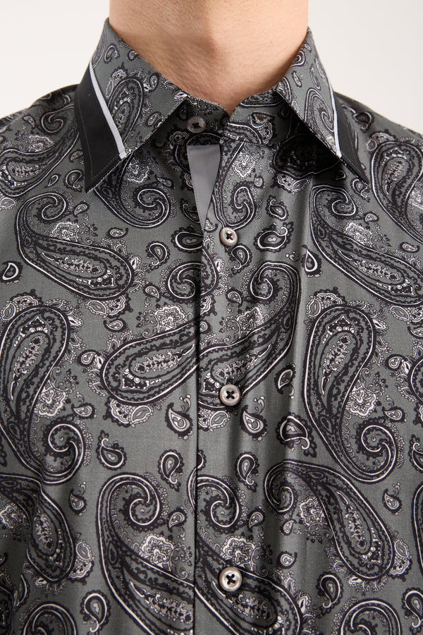 Chemise Homme Sport Popelin Stretch Gris Noir