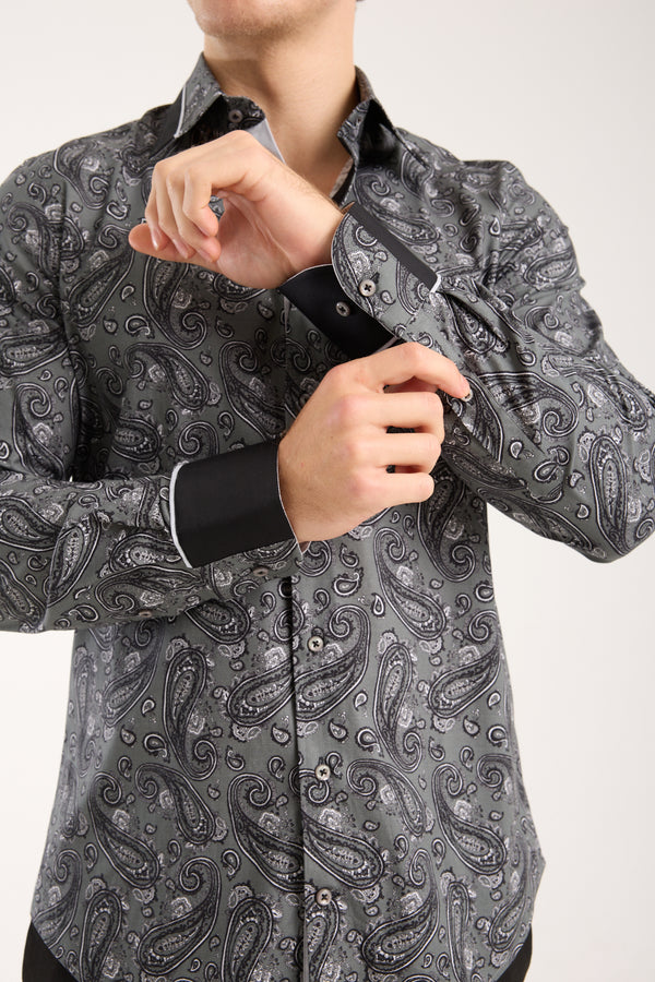 Chemise Homme Sport Popelin Stretch Gris Noir