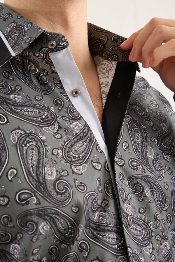 Chemise Homme Sport Popelin Stretch Gris Noir