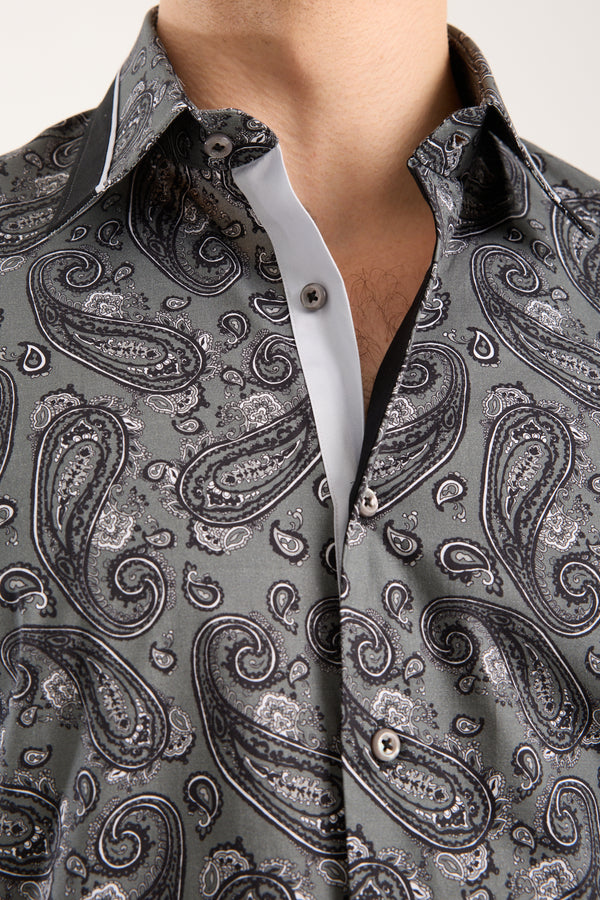 Chemise Homme Sport Popelin Stretch Gris Noir