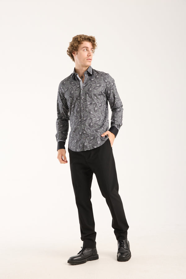 Chemise Homme Sport Popelin Stretch Gris Noir