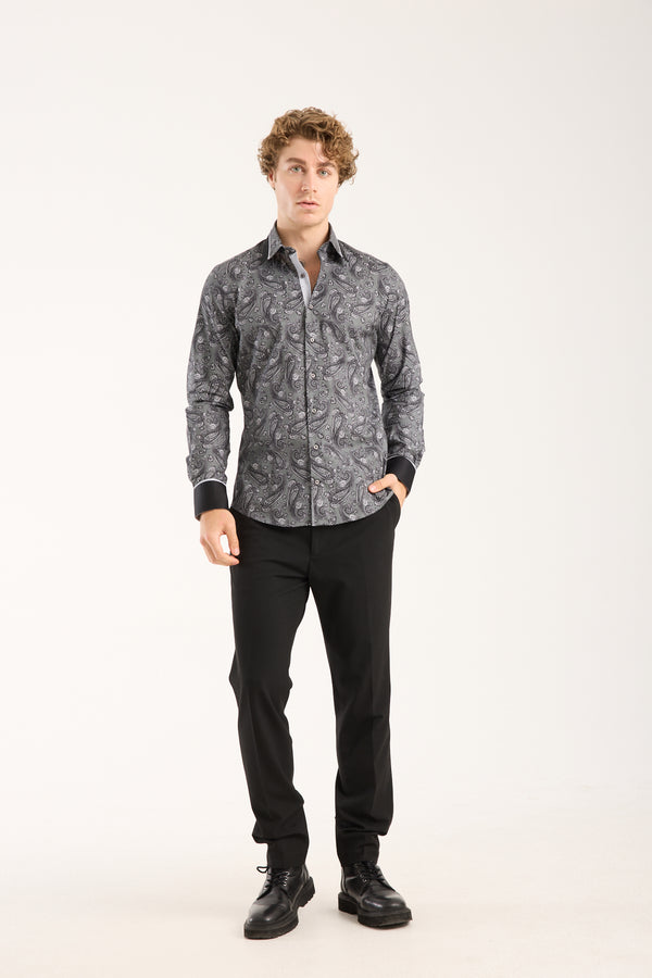 Chemise Homme Sport Popelin Stretch Gris Noir