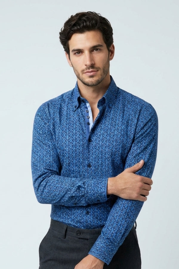Roma Iconic Herren Hemd Popelin Blau Hellblau