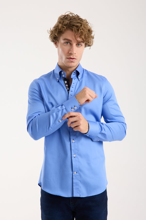 Camisa Hombre Roma Iconic Satin Azul Claro