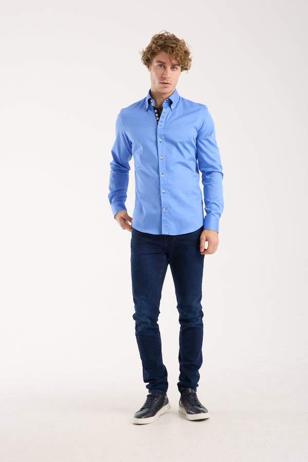 Camisa Hombre Roma Iconic Satin Azul Claro