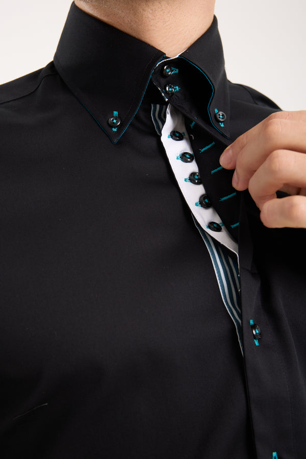 Camicia Uomo Roma Iconic Satin Nero