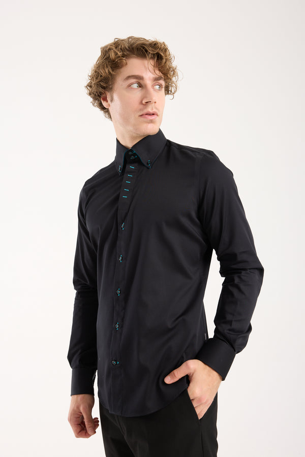 Camicia Uomo Roma Iconic Satin Nero