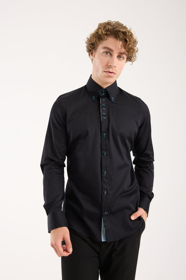 Camicia Uomo Roma Iconic Satin Nero
